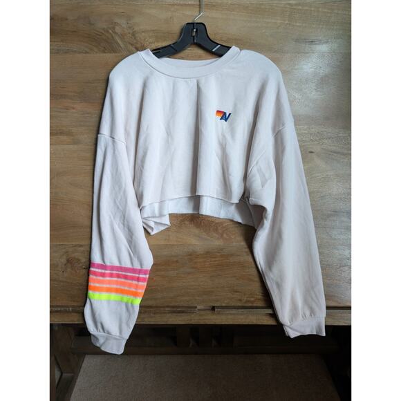 Aviator Nation Tops - Aviator Nation Crop Sweatshirt Womens M Pink Fleece Lined Long Sleeve Pullover
